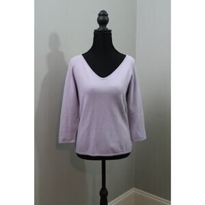 White + Warren Lavender 100% Cashmere V-Neck Sweater L